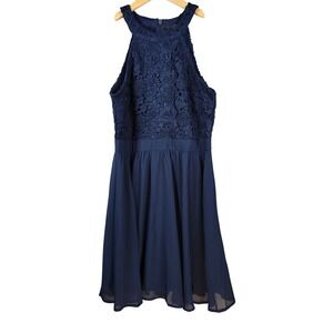 Lulus Navy Blue Lace Halter Fit Flare Dress Women's Size Large